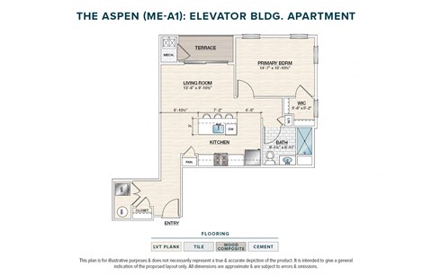Floor plan for 1 bed, 1 bath, 765 sqft